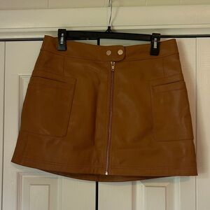 Free People Tan Leather Mini Skirt